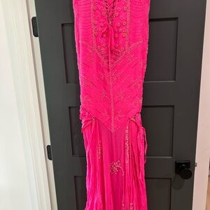 Paris Hilton Vibrant Pink Beaded Prom Dress